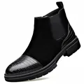 Elegante schwarze Chelsea-Boots für Herren aus Wildleder und Krokodilprägung mit Reißverschluss - 38 / Schwarz (Ungefüttert)