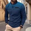 Polo de hombre de manga larga en azul marino con estampado de lunares y cuello mao - S / Tops / Azul marino