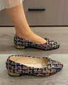 Chaussures plates élégantes en tweed coloré pour femmes avec petit talon doré bas - Noir Irisé