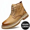 Modische braune Lederstiefel für Herren mit warmem Fleecefutter für kalte Wintertage - 38 / Plüschfutter / Gelb