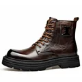 Premium heren Martens boots van bruin rundleer met wollen voering en profielzool - 38 / Enkele Voering / Bruin