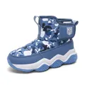 Blue camouflage kids' winter snow boots with thick fleece lining and waterproof sole - Camo Blue