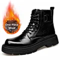 Zwarte lederen Martin boots met warme wollen voering voor heren, winter. - 38 / Wollen Voering / Zwart