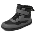 Children's winter snow boots in grey and black with warm faux fur lining and velcro strap - 25 / Black and Gray