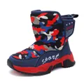 Children's camouflage snow boots with thick fleece lining and non-slip red sole - 31 / Dark Blue Red