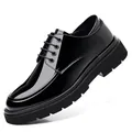 Chaussures de ville en cuir verni noir pour hommes avec semelles épaisses style anglais - 38 / Noir