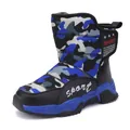 Blue camouflage children's snow boots with thickened anti-slip soles for winter warmth. - 31 / Black Blue