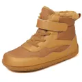 Waterproof kids' high-top snow boots with warm fleece lining in mustard brown - Brown