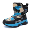 Children's warm winter snow boots featuring blue camouflage pattern and anti-slip soles - 31 / Black Moon Cyan