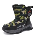 Children's waterproof camouflage snow boots with warm faux fur lining and non-slip sole - Army Green