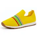 Bright yellow breathable fly-knit slip-on shoes for women with rainbow stripes - 36 / Yellow