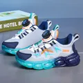 Scarpe sportive invernali calde per bambini con fibbia rotante in blu e blu scuro - 28 / Grigio Mesh