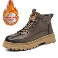 Gevoerde heren Martin boots voor herfst en winter met dikke antislipzool - 38 / Fleece Gevoerde Stijl / Bruin