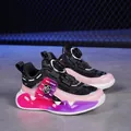 Kids' sports sneakers featuring rotary knob lacing system and pink purple details. - 28 / Black Purple
