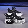 Modern children's sports shoes featuring a rotating knob closure in black and white leather - 28 / Black and Gray