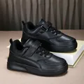 Baskets mi-hautes noires pour enfants en cuir synthétique résistant pour garçons et filles - 28 / Basse / Noir