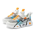 Breathable mesh children's running sneakers in white grey with orange and blue accents - Beige Orange