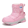 Bottes d'hiver roses pour enfants avec motifs de flocons de neige et doublure chaude - Rose