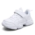 White lightweight breathable children's running shoes with Velcro strap - White Leather Surface
