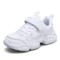 Breathable white children's running shoes with comfortable soft sole and velcro strap - White Mesh