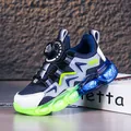 Scarpa sportiva traspirante per bambini con fibbia rotante e suola verde lime - Blu scuro