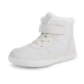 Cozy white children snow boots with thick faux fur lining and velcro strap closure. - White