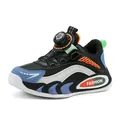 Kids waterproof black athletic sneakers featuring a quick-tie rotation buckle design - 28 / Black Orange Leather