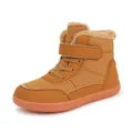 Warm fleece-lined kids high-top winter snow boots in tan with hook-and-loop strap - Brown