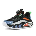 Boys' breathable mesh sports shoes with rotary buckle in black and blue colorway for kids - 28 / Mesh Style / Black & Orange