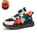 Childrens warm fleece-lined winter athletic sneakers for boys and girls in orange black - Black Orange Floral