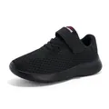 Lightweight breathable black running shoes for kids with velcro strap and mesh upper. - Black Double Mesh