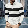 Close-up detail of the classic black and white horizontal stripe pattern on long sleeve polo. - S / Top (PLS-142 Long B) / White