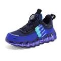 Blaue atmungsaktive Sportschuhe für Mädchen mit Drehverschluss und lila Sohle - 28 / Blaues Doppelnetz