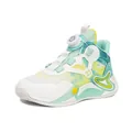 Kids' professional high-top basketball sneaker in mint green and yellow with mesh upper - 31 / Moon Blue