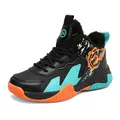 High-top kids basketball shoes with warm fleece lining and anti-slip rubber soles - 31 / Black/Orange (Fleece)