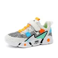Breathable white mesh running shoe for boys with vibrant orange and blue accents - Beige Orange