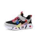 Breathable boys' mesh sneakers with vibrant gradient design and secure velcro strap - Black Red