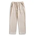 Pantalon décontracté en velours côtelé beige pour homme avec cordon de serrage élastique - Blanc Cassé