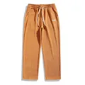 Pantalon décontracté en velours côtelé pour hommes, coupe droite, orange avec cordon - Curcuma