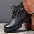 Premium black men's Martin boots with side zipper and durable thick lug sole for winter - 38 / Black