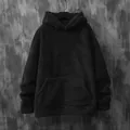 Men's stylish black sherpa fleece hoodie with kangaroo pocket in warm coral fleece - S / Tops / Black