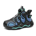 Professional boys' basketball sneakers featuring a rotary buckle and blue accents - 28 / Navy Blue