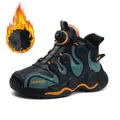 Boys' black and teal basketball shoes with rotating buckle and warm fleece lining - 34 / Black Orange (Fleece Lined)