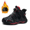 Black and red kids' warm basketball shoes with rotary buckle and soft fleece lining - 28 / Black Red (Fleece Lined)