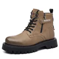 Khakifarbene Herren Martin Boots im britischen Stil mit dicker schwarzer Profilsohle - 38 / Martin Boots (M8260) / Grau