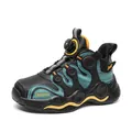 Boys' stylish black and teal basketball sports shoes featuring rotary dial buckle closure system - 28 / Black Orange Leather Surface