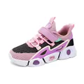Pink and black breathable mesh sneakers for girls, lightweight running shoes for kids - Purple