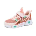 Pink and peach breathable girls' summer mesh sports sneakers with mint green accents - Pink