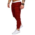 Men's autumn maroon cargo joggers with drawstring waist and ribbed cuffs for casual wear - S / Bottoms / Red