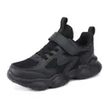 All-black children's breathable running shoes with soft sole and Velcro strap - Black Mesh